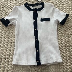 Zara Ribbed White and Black Button Down Top S NWT